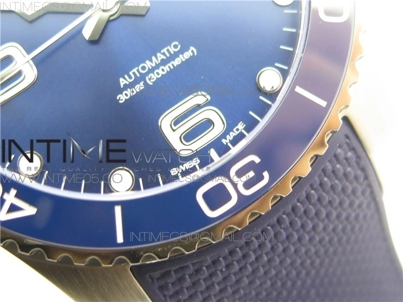 Conquest L3.840.4.56.6 Real Ceramic Bezel SS ZF 1:1 Best Edition Blue dial On Rubber Strap A2824